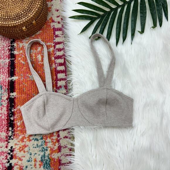 Zara Neutral Beige Tan Knit Ribbed Cropped Tank Top Crop Top Bra Top Small - Picture 1 of 4